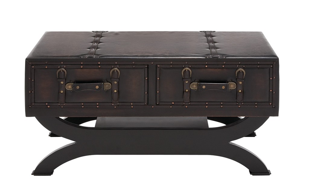 Juniper + Ivory Grayson Lane 21 In. x 40 In. Traditional Coffee Table Brown Faux Leather and Wood - Juniper + Ivory 55743