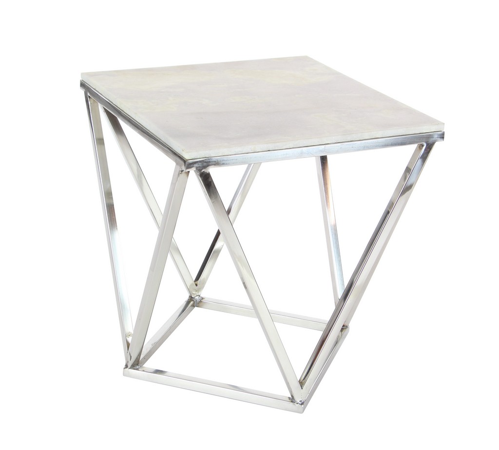 Juniper + Ivory 21 In. x 18 In. Modern Accent Table Silver Marble and Stainless Steel - Juniper + Ivory 57344