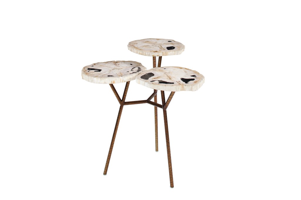 Juniper + Ivory 24 In. x 22 In. Contemporary Accent Table Brown Petrified Wood and Stainless Steel - 91965