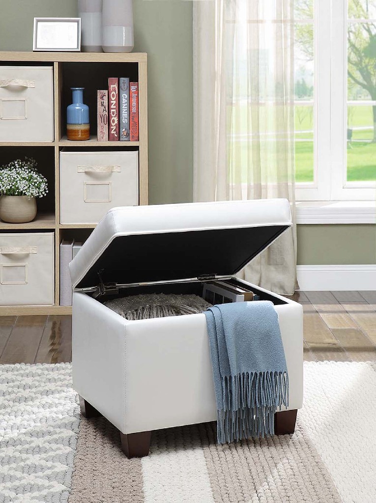 Designs4Comfort Madison Storage Ottoman in Ivory Faux Leather - Convenience Concepts 161343W