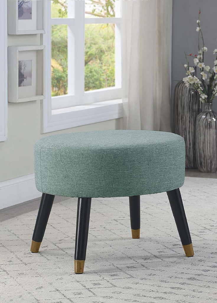 Designs4comfort Mid Century Ottoman Stool In Green Faux Linen - Convenience Concepts 161655flgn