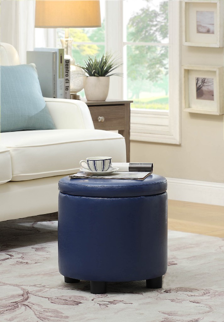 Designs4comfort Round Accent Storage Ottoman In Blue - Convenience Concepts 163523be