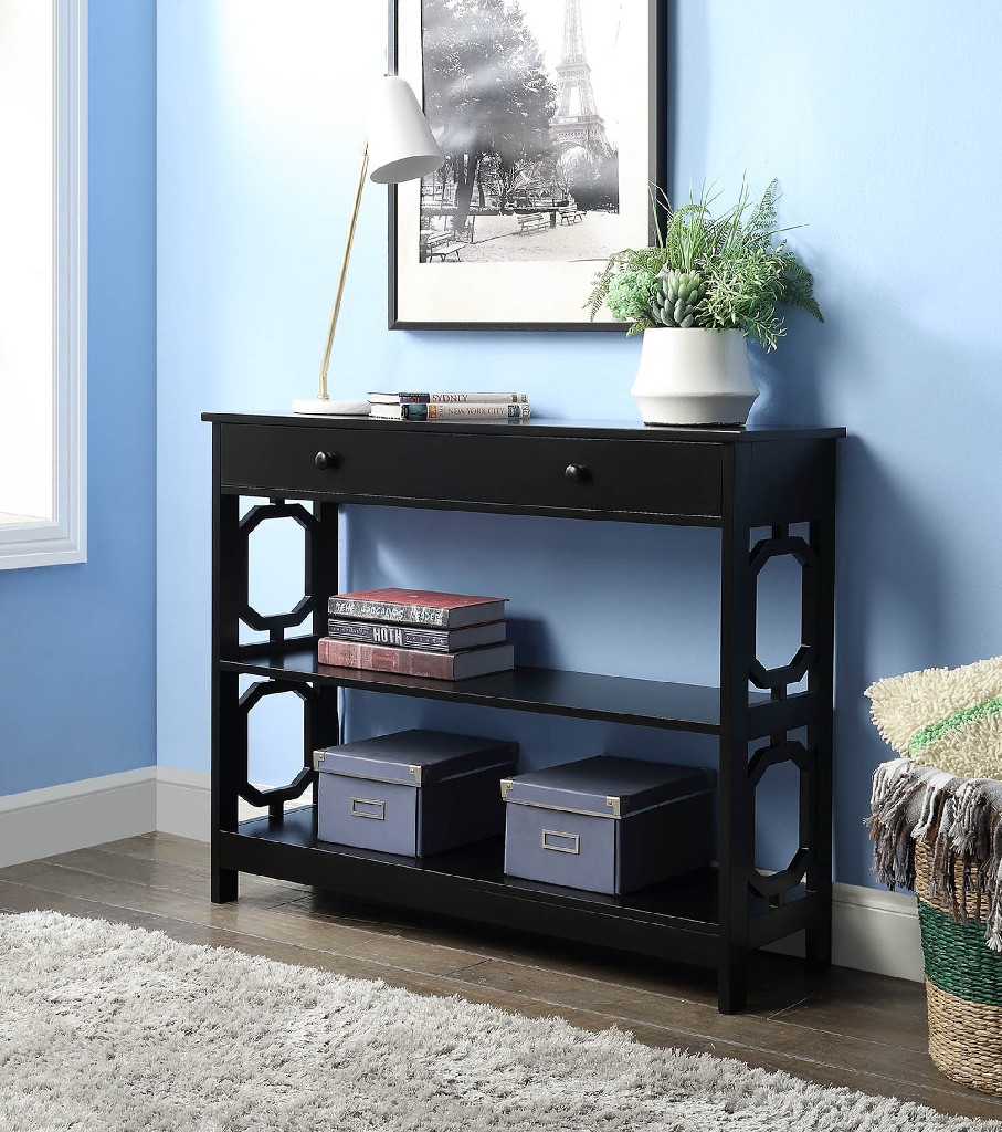 Omega 1 Drawer Console Table In Black - Convenience Concepts 203289bl