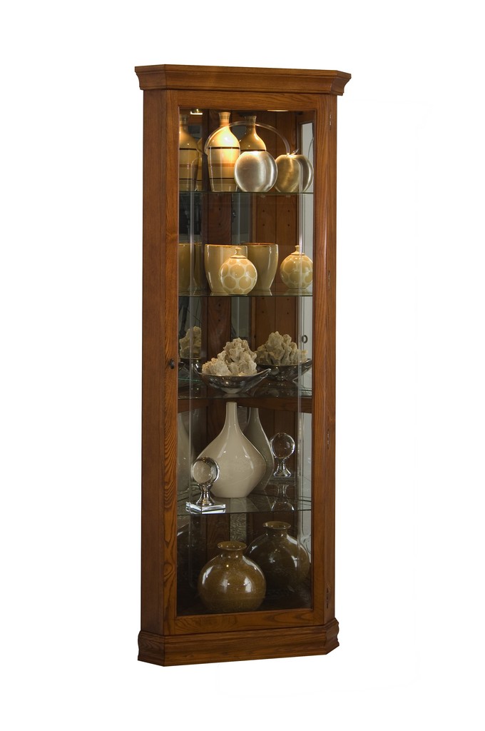 Mirrored 4 Shelf Corner Curio Cabinet in Golden Oak Brown - Home Meridian 20206
