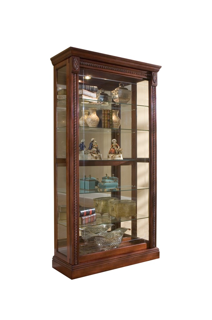 Lighted Sliding Door 5 Shelf Curio Cabinet in Cherry Brown - Home Meridian 20485