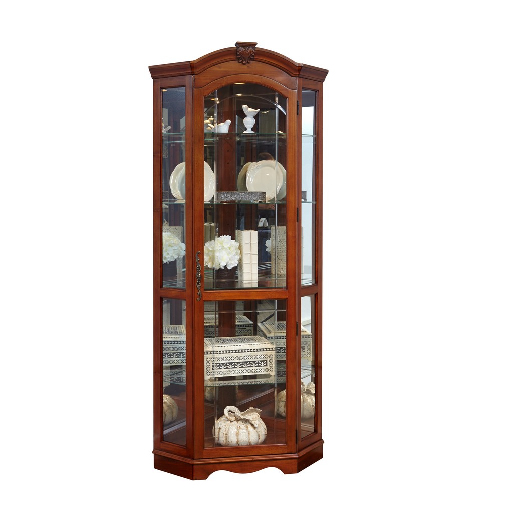 Mirrored Corner Curio Cabinet in Warm Cherry Brown - Home Meridian 20671