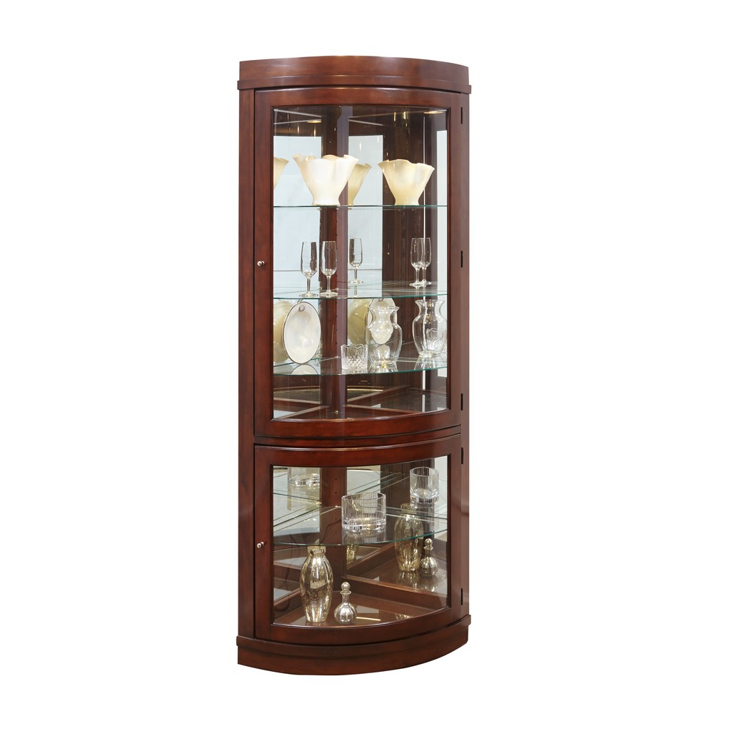 Curved  5 Shelf Corner Curio Cabinet in Cherry Brown - Home Meridian 20852