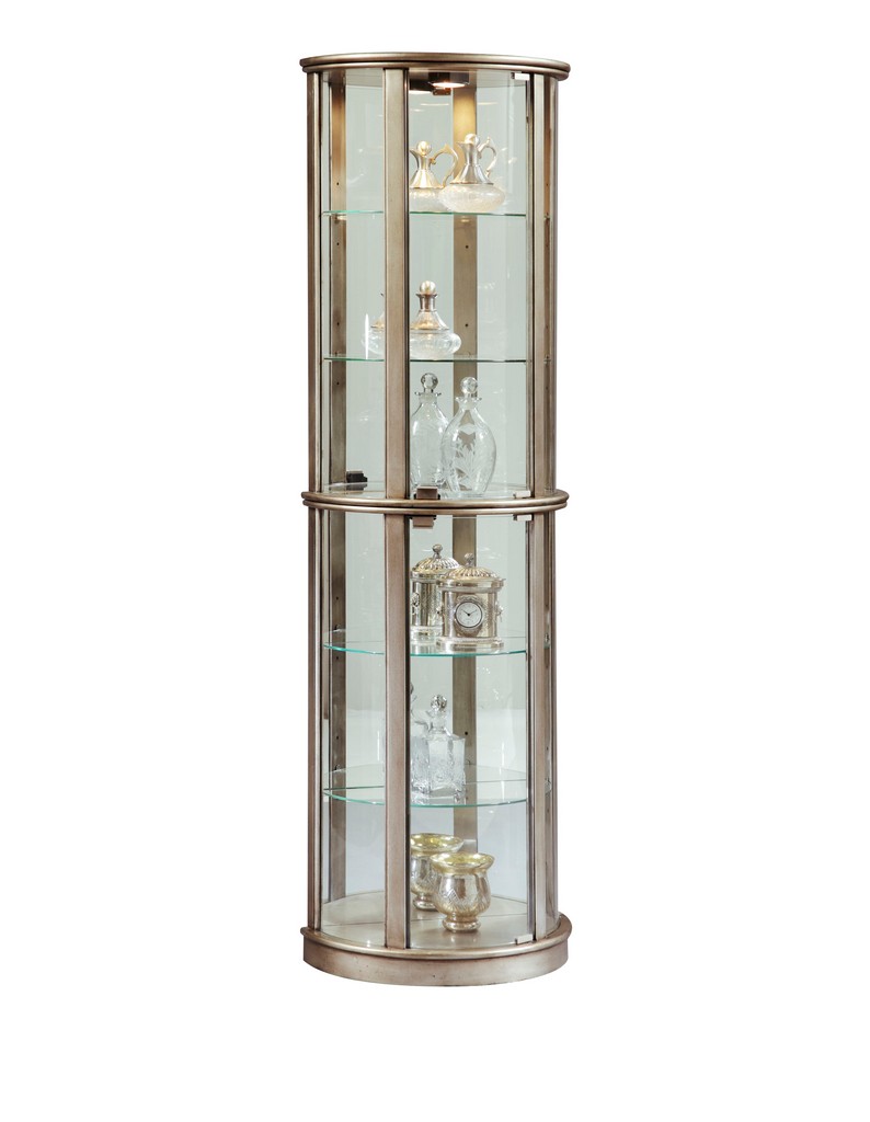 Lighted Half Round 5 Shelf Curio Cabinet in Aged Silver - Home Meridian 21395