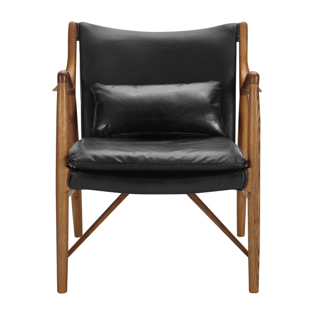 Wood Leather Accent Chair Ebony Black Accentrics