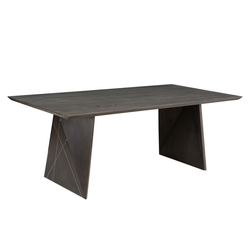 Wood Dining Table Metal Inlay Diamond Sofa