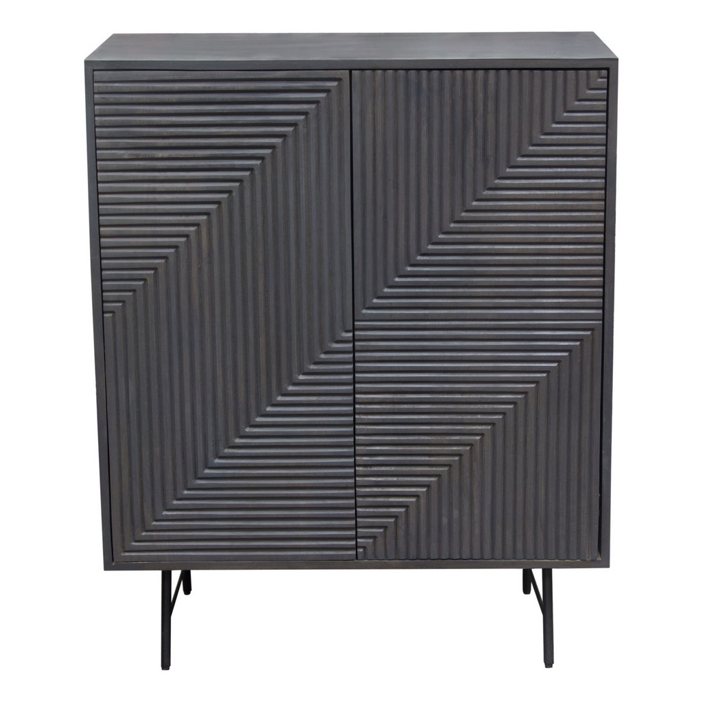 Neo 2-door Solid Mango Wood High Cabinet In Smoke Grey Finish W/ Gun Metal Finished Base - Diamond Sofa Neocbgr