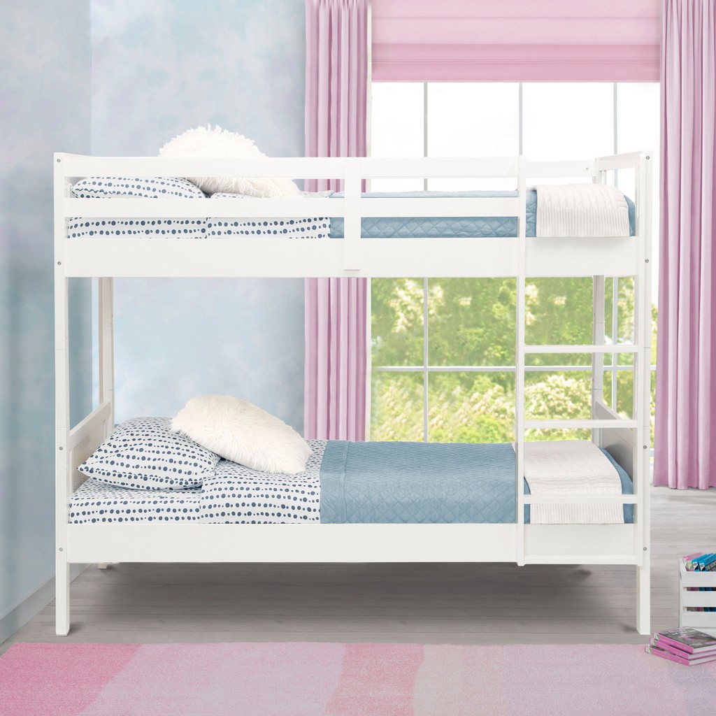 Convertible Twin Bunk Bed with Ladder and Guardrails in White - Delta Children BB81473GN-100