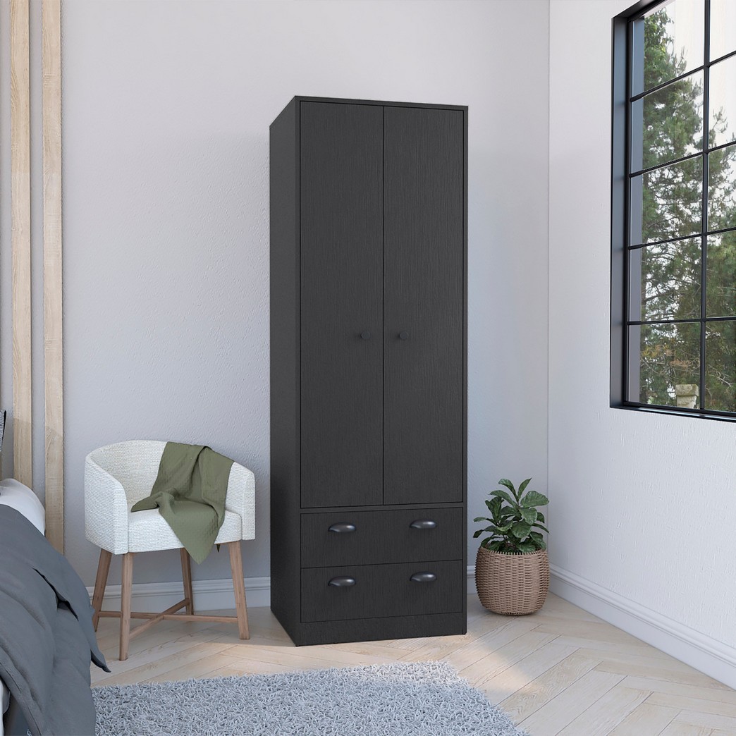 Bonaire Armoire with 2-Drawers and 2-Doors, Black - Depot E Shop DE-CLW9028