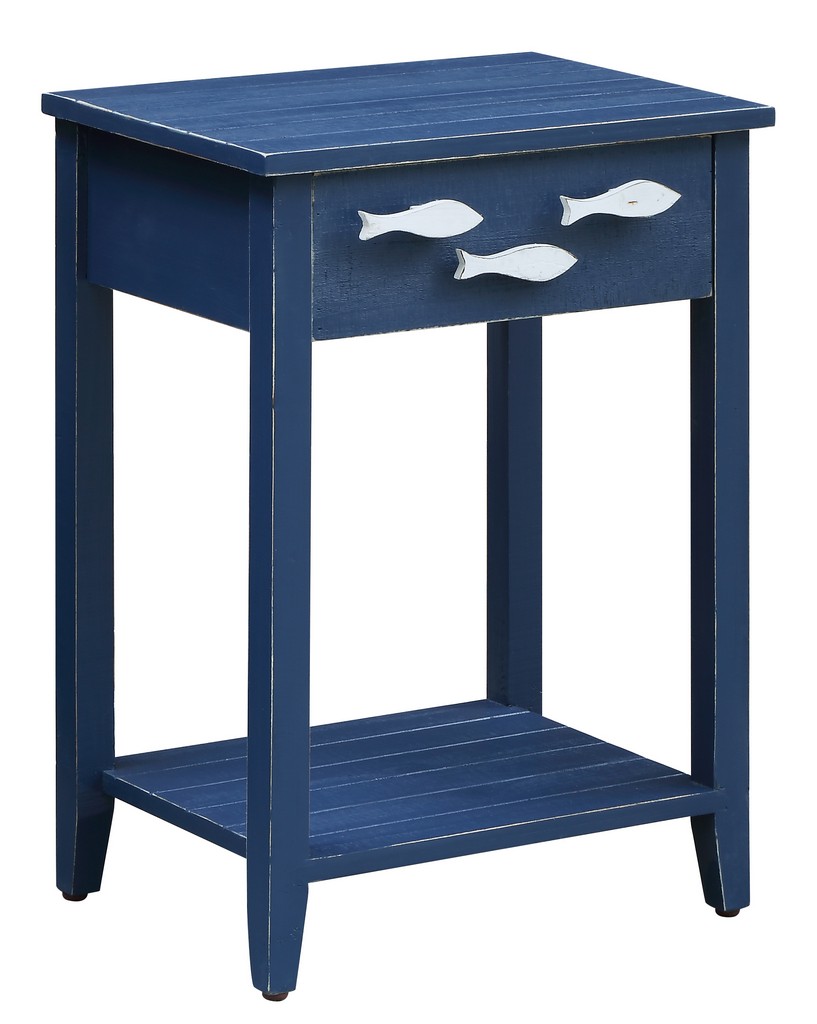 Nautical Navy 1 Drawer Accent Table w  Fish Hardware Blue Wood - Crestview Collection CVFZR3562