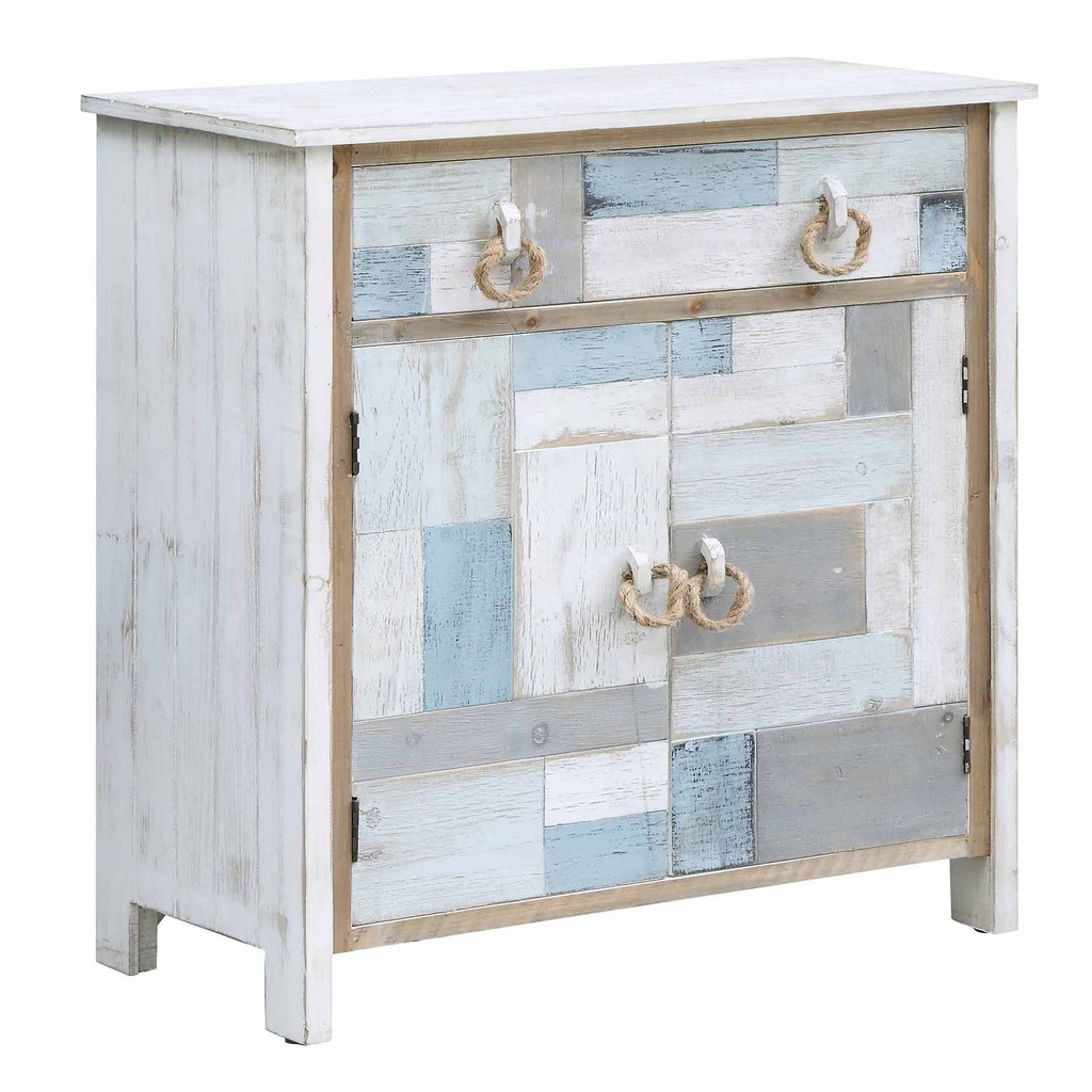 South Shore Multi Color Nautical Patchwork 1 Drawer 2 Door Cabinet Blue Wood - Crestview Collection CVFZR3566