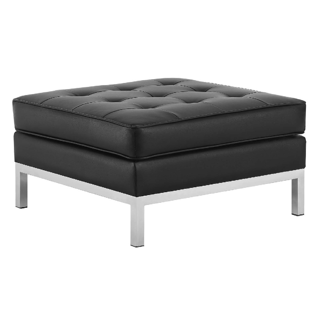 Upholster | Ottoman | Leather | Tufted | Silver | Button | Black | East | Faux