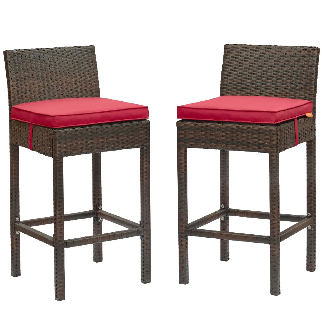 Conduit Bar Stool Outdoor Patio Wicker Rattan In Brown Red (set Of 2) - East End Imports Eei-3603-brn-red