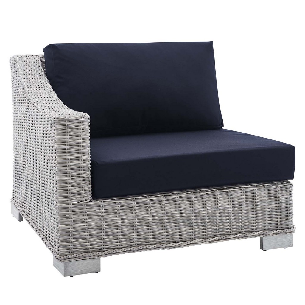 Conway SunbrellaÂ® Outdoor Patio Wicker Rattan Left-Arm Chair - East End Imports EEI-3975-LGR-NAV