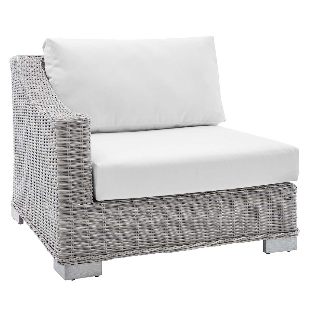 Conway SunbrellaÂ® Outdoor Patio Wicker Rattan Left-Arm Chair - East End Imports EEI-3975-LGR-WHI