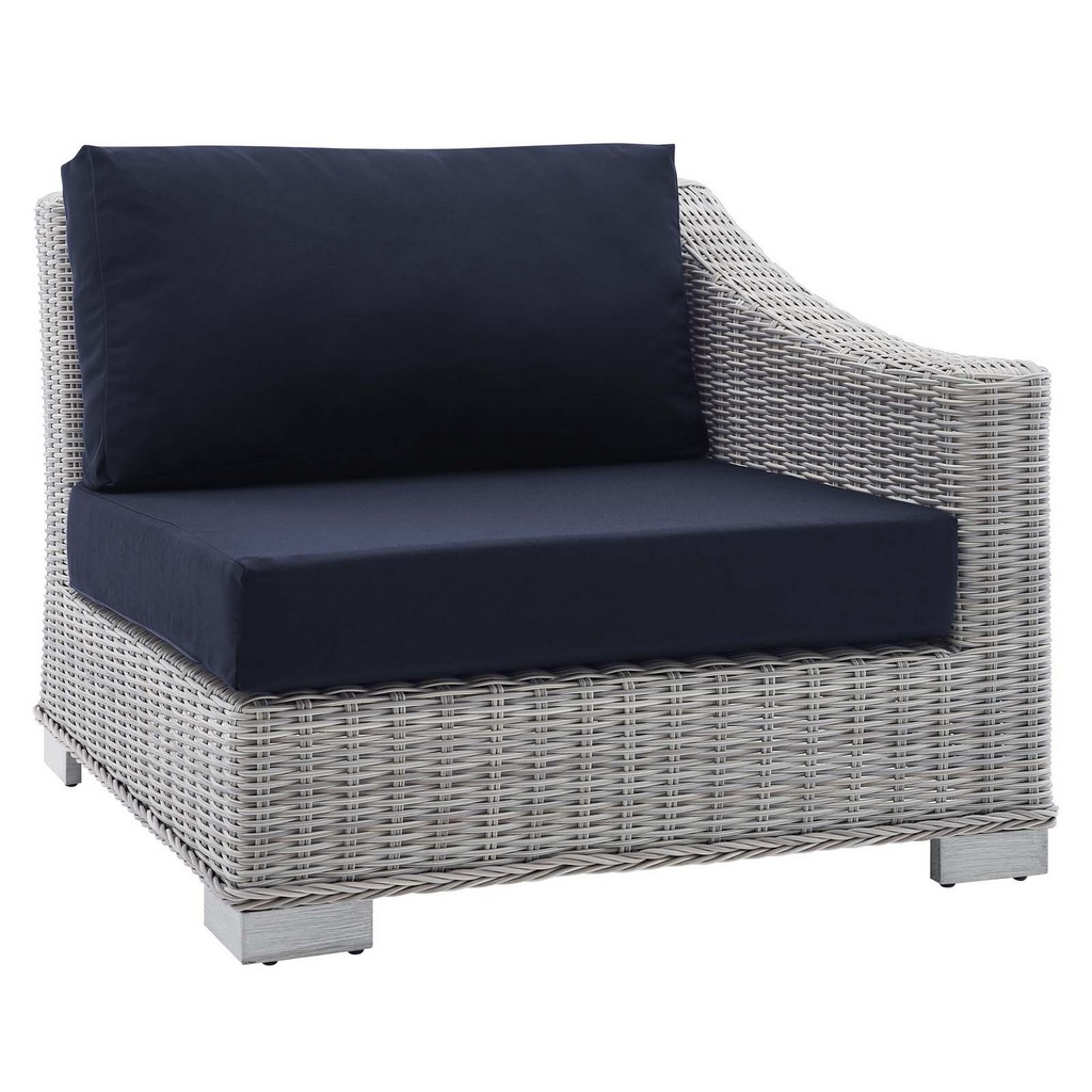 Conway SunbrellaÂ® Outdoor Patio Wicker Rattan Right-Arm Chair - East End Imports EEI-3976-LGR-NAV