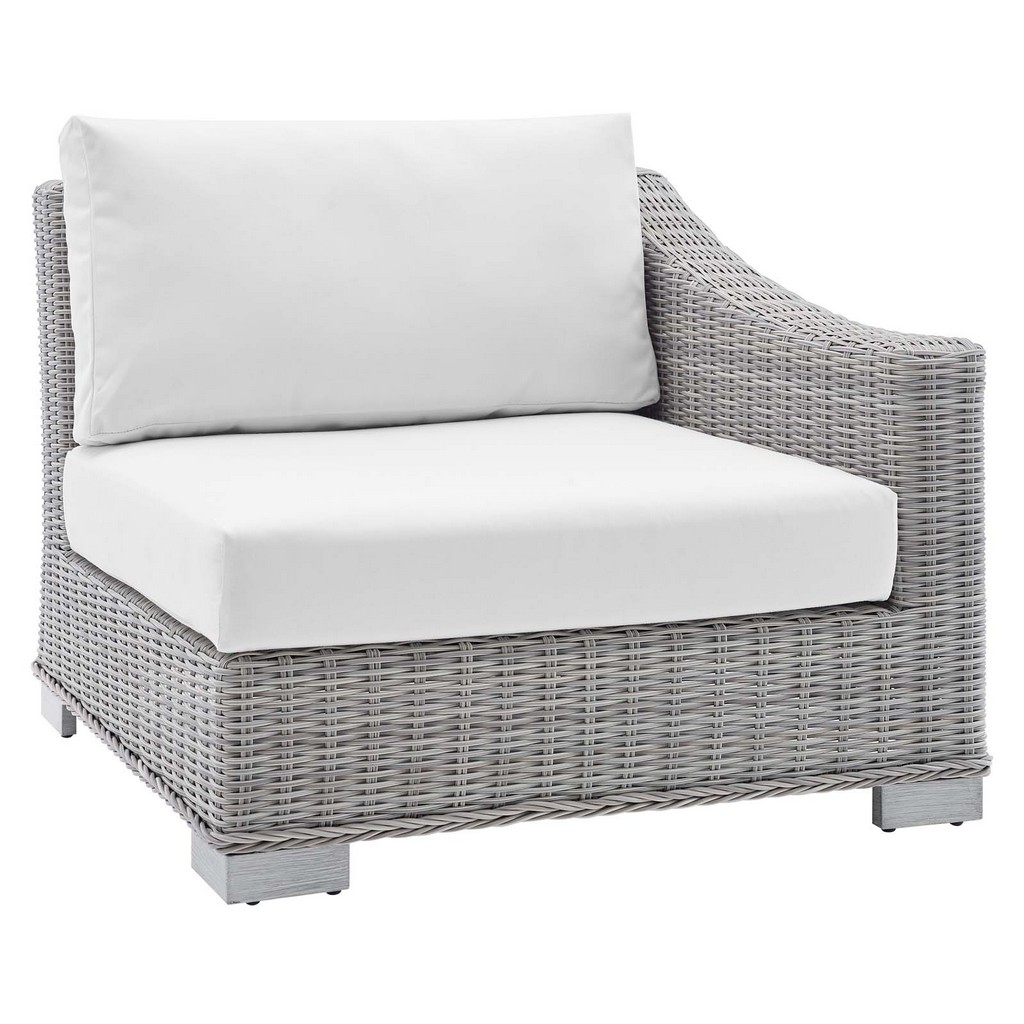 Conway SunbrellaÂ® Outdoor Patio Wicker Rattan Right-Arm Chair - East End Imports EEI-3976-LGR-WHI