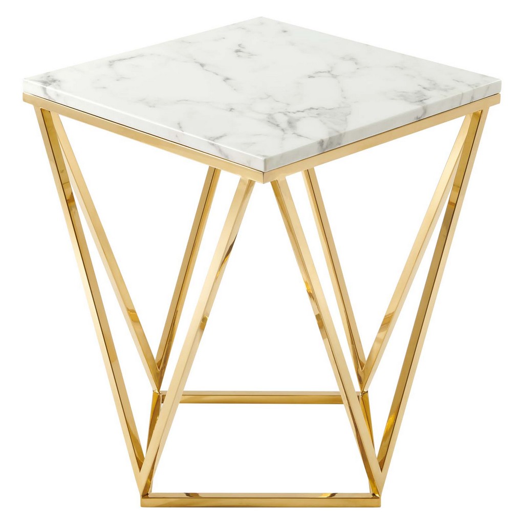 Vertex Gold Metal Stainless Steel End Table - East End Imports EEI-4206-GLD-WHI