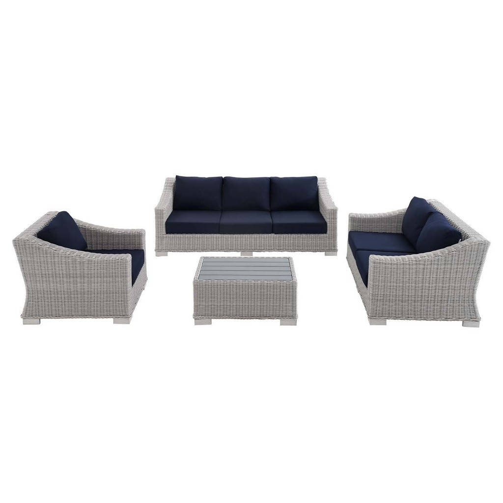 Conway SunbrellaÂ® Outdoor Patio Wicker Rattan 4-Piece Furniture Set - East End Imports EEI-4355-LGR-NAV