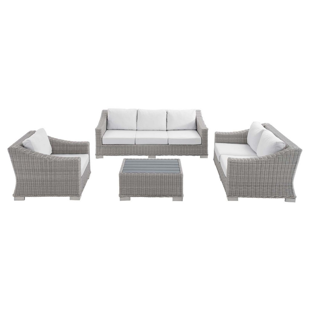 Conway SunbrellaÂ® Outdoor Patio Wicker Rattan 4-Piece Furniture Set - East End Imports EEI-4355-LGR-WHI