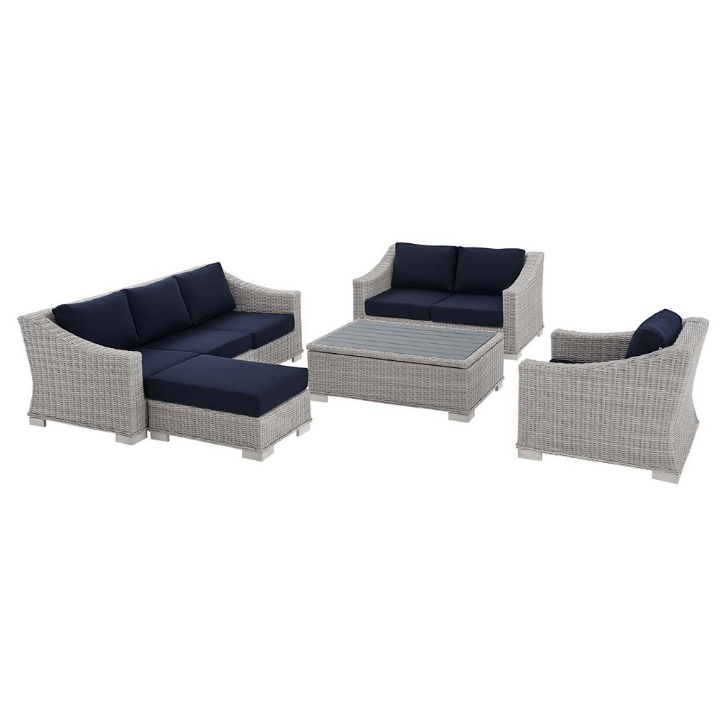Conway SunbrellaÂ® Outdoor Patio Wicker Rattan 5-Piece Furniture Set - East End Imports EEI-4356-LGR-NAV