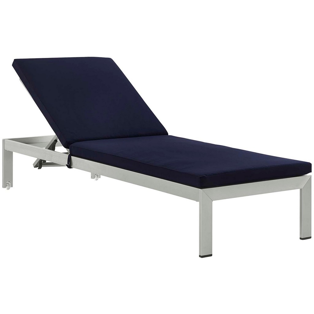 Shore Outdoor Patio Aluminum Chaise with Cushions - East End Imports EEI-4501-SLV-NAV