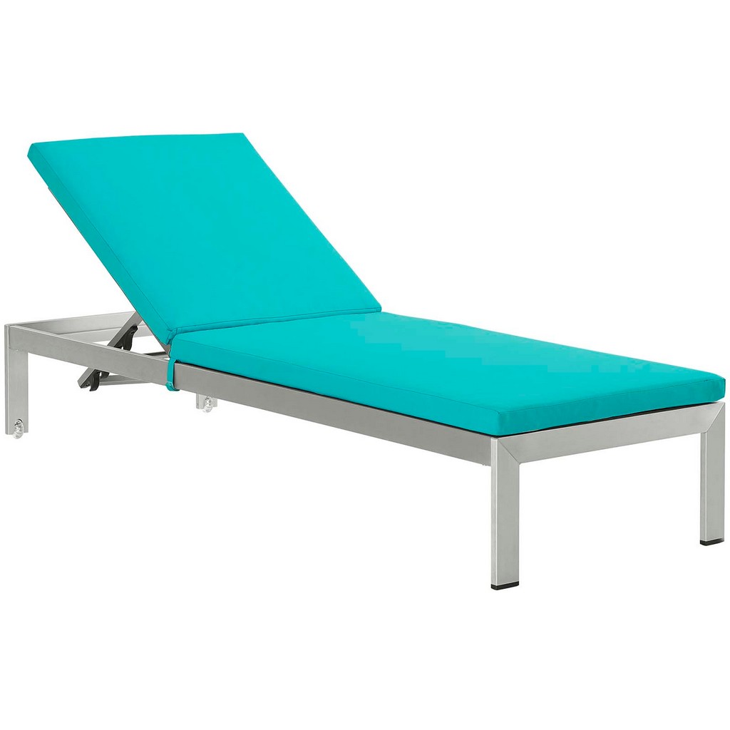 Shore Outdoor Patio Aluminum Chaise with Cushions - East End Imports EEI-4502-SLV-TRQ