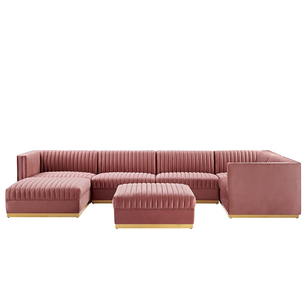 Sanguine Channel Tufted Performance Velvet 7-Piece Right-Facing Modular Sectional Sofa - East End Imports EEI-5839-DUS