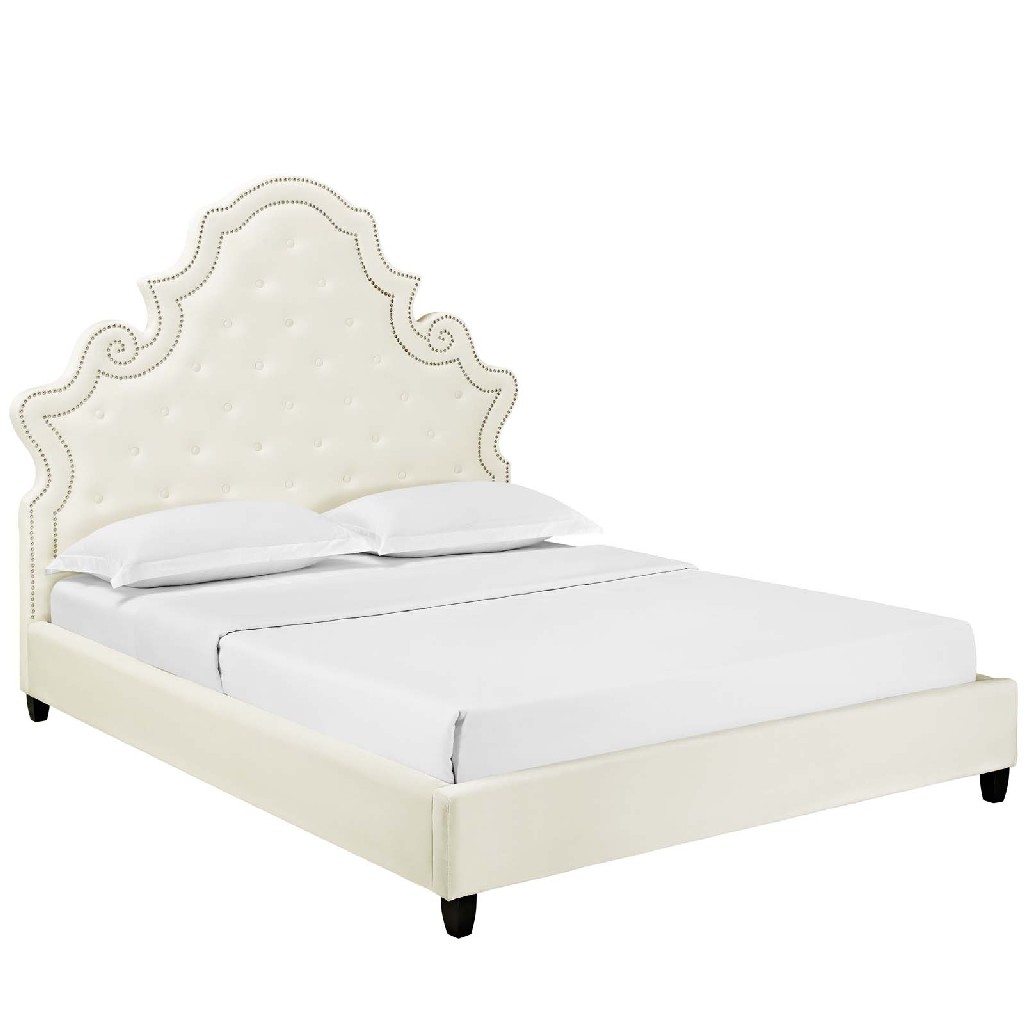 Modway Furniture Queen Velvet Platform Bed Ivory