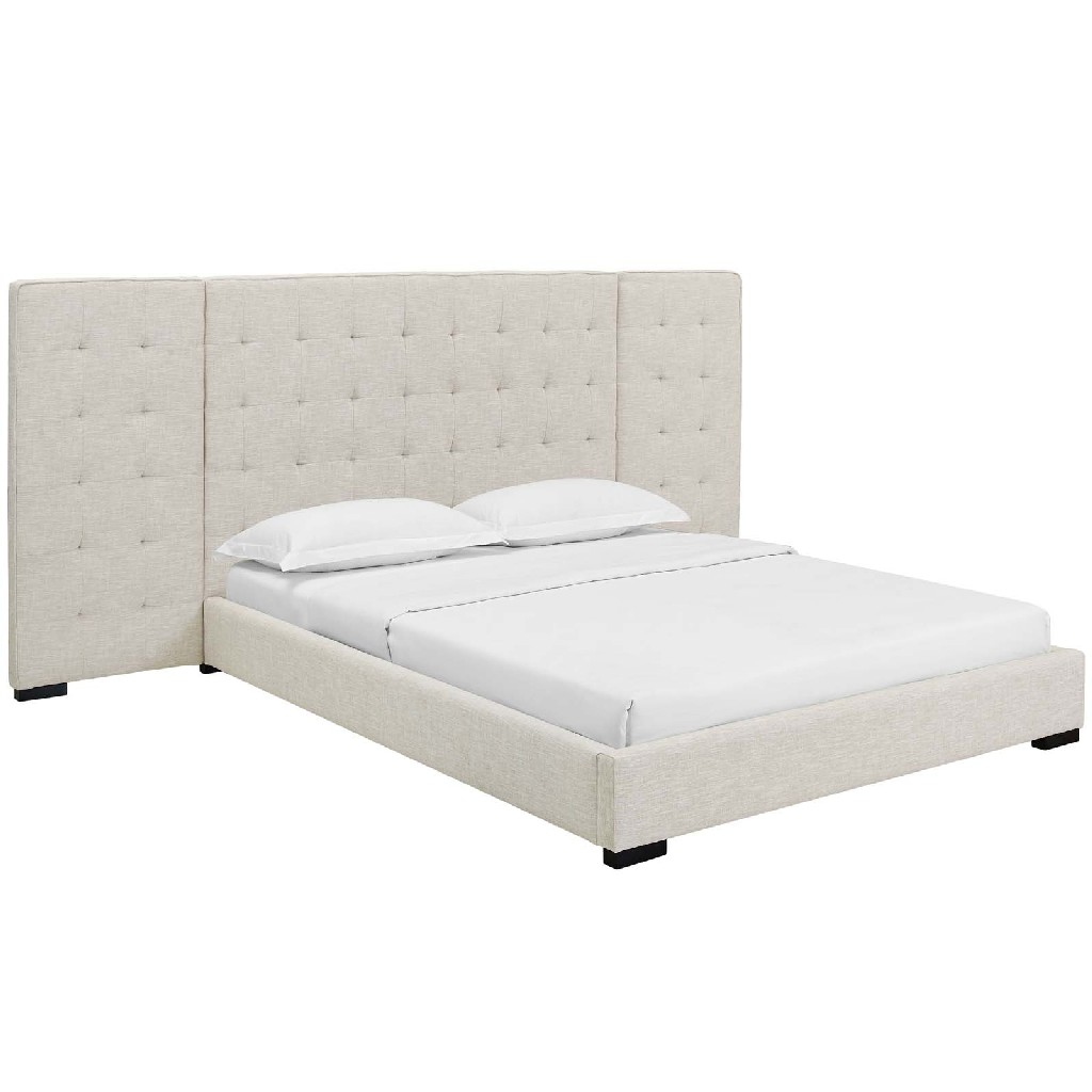 Modway Furniture Queen Platform Bed Upholstered Beige