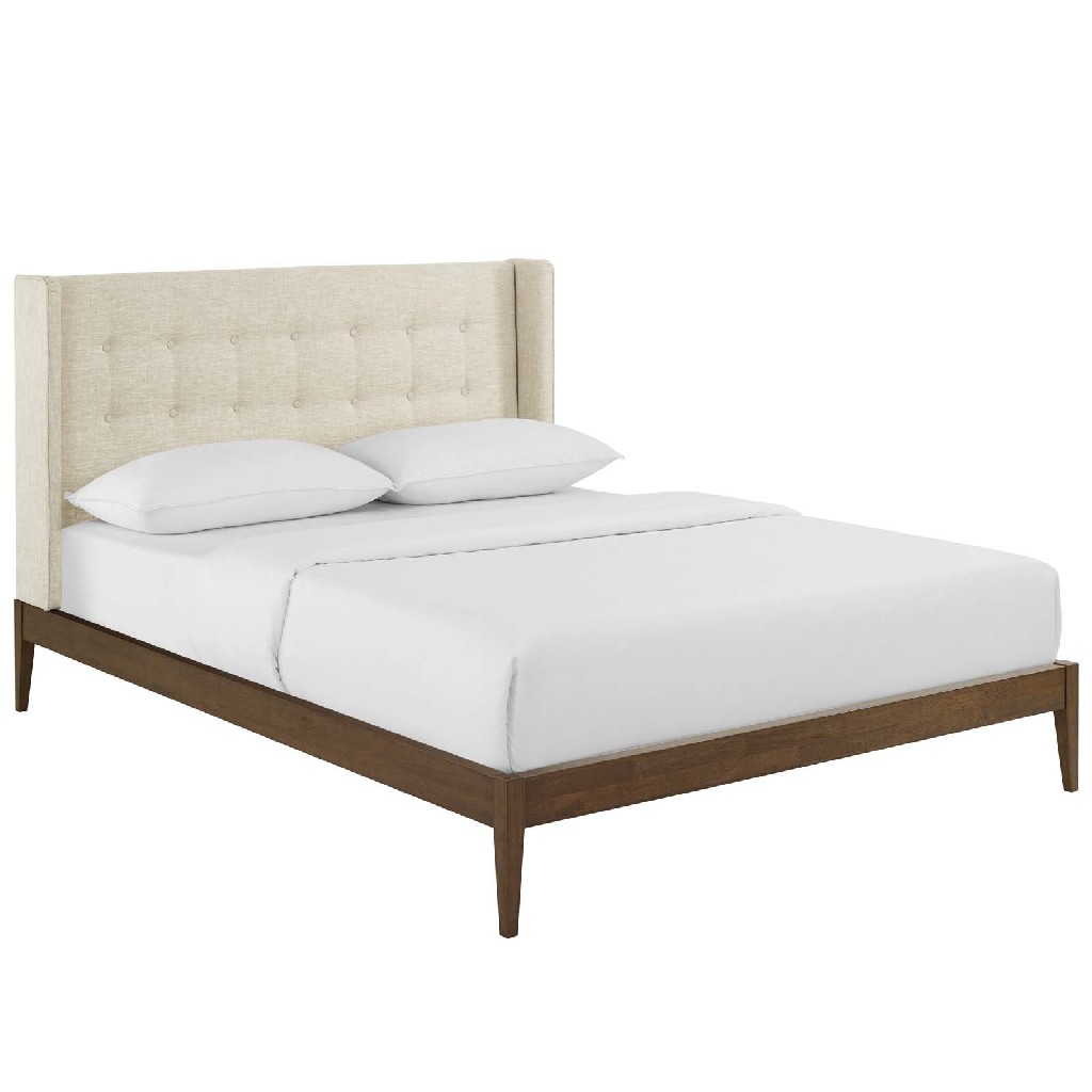 Modway Furniture Queen Wingback Platform Bed Upholstered Beige