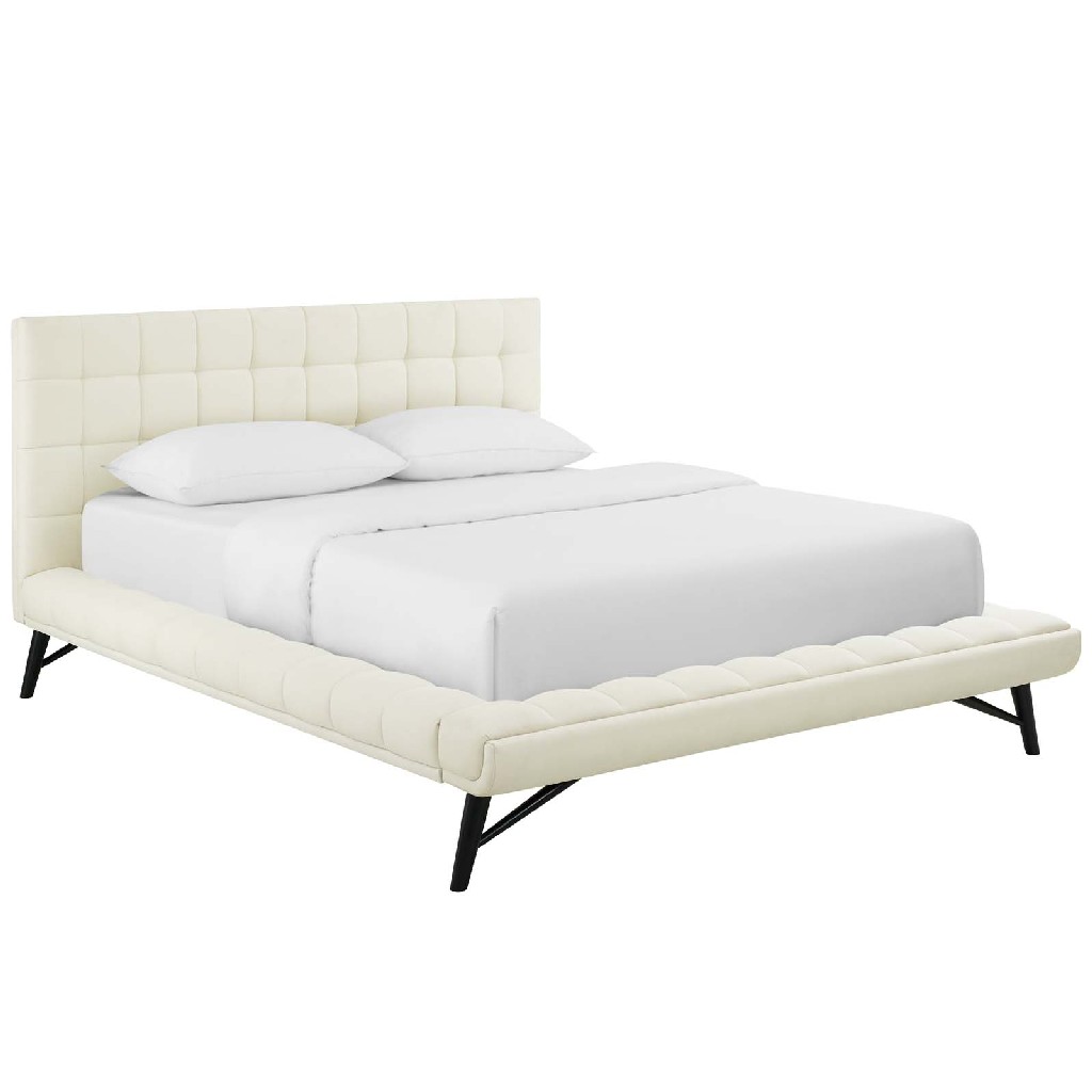 Modway Furniture Queen Platform Bed Upholstered Ivory