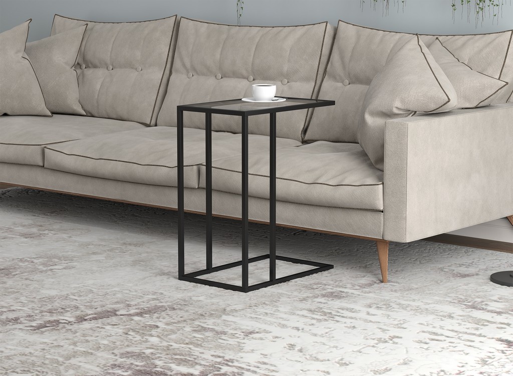 Accent Table C-Shaped-19&quot;Long/Glass with Black Metal for Living Room - Safdie &amp; Co 81037.Z.00