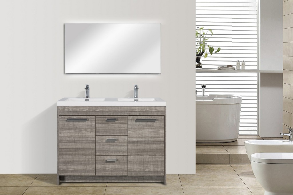 Eviva Lugano 48 inch Ash Modern Double Sink Bathroom Vanity with White Integrated Acrylic Top - Eviva EVVN12-8-48ASH-DS