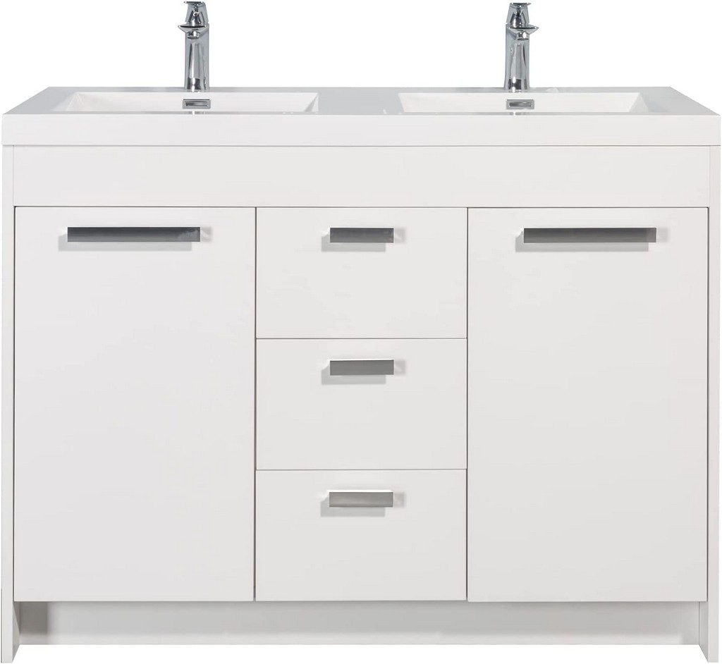 Eviva Lugano 48 inch White Modern Double Sink Bathroom Vanity with White Integrated Acrylic Top - Eviva EVVN12-8-48WH-DS