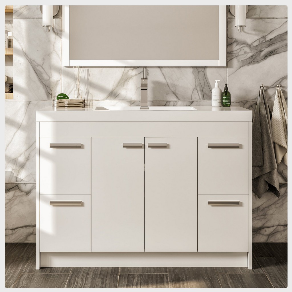 Eviva Lugano 48 inch White Modern Bathroom Vanity with White Integrated Acrylic Top - Eviva EVVN1200-8-48WH