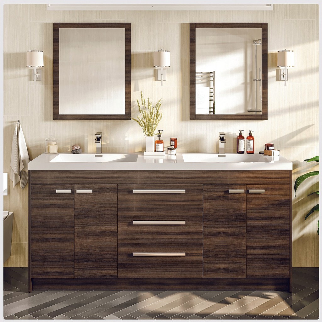 Eviva Lugano 60 inch Gray Oak Modern Double Sink Bathroom Vanity with White Integrated Acrylic Top - Eviva EVVN1500-8-60GOK