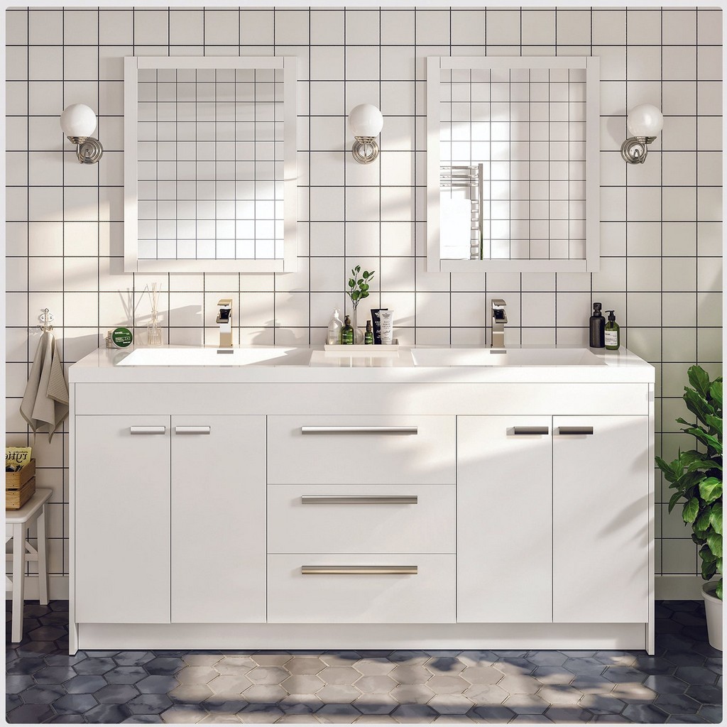 Eviva Lugano 60 inch White Modern Double Sink Bathroom Vanity with White Integrated Acrylic Top - Eviva EVVN1500-8-60WH