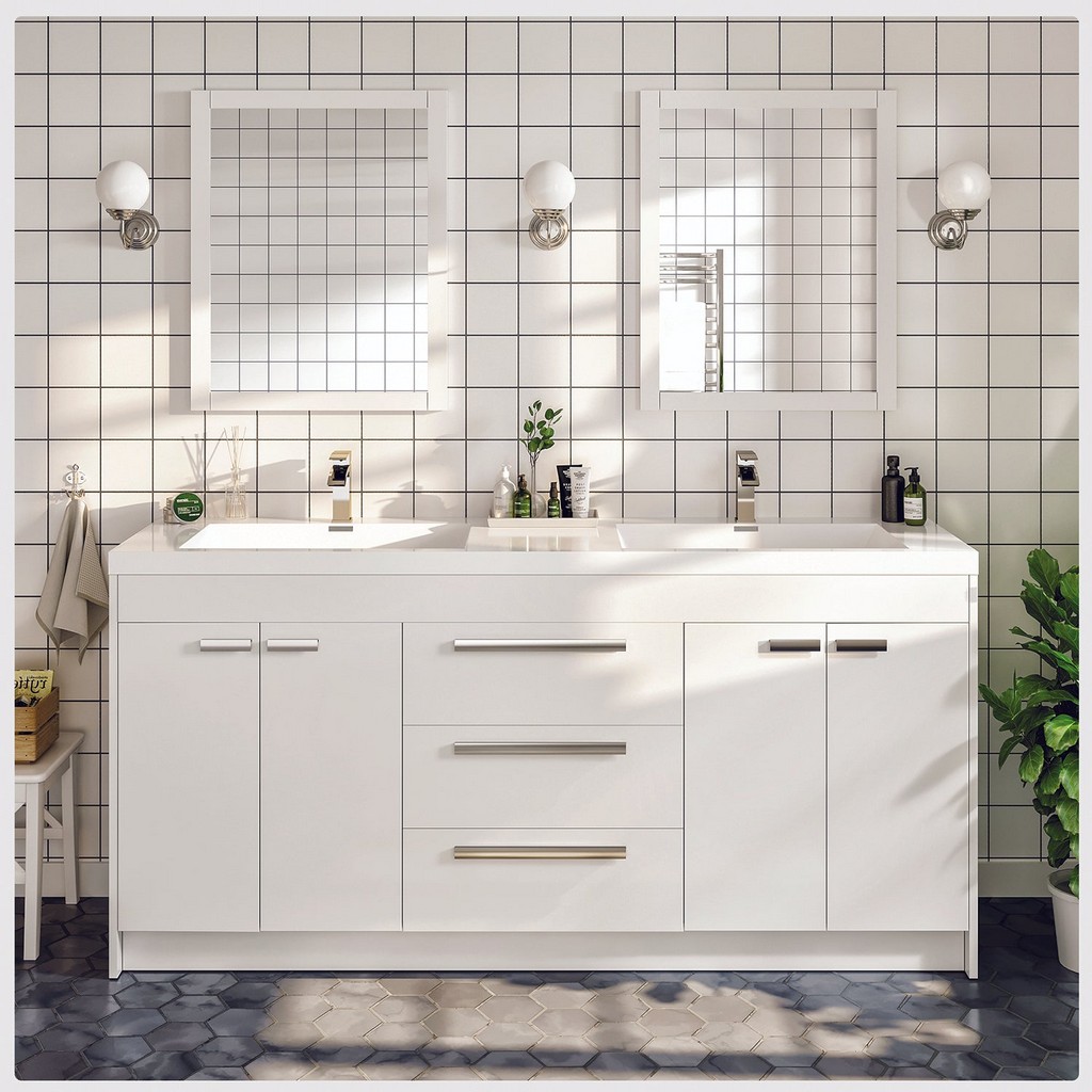 Eviva Lugano 72 inch White Modern Double Sink Bathroom Vanity with White Integrated Acrylic Top - Eviva EVVN1700-8-72WH