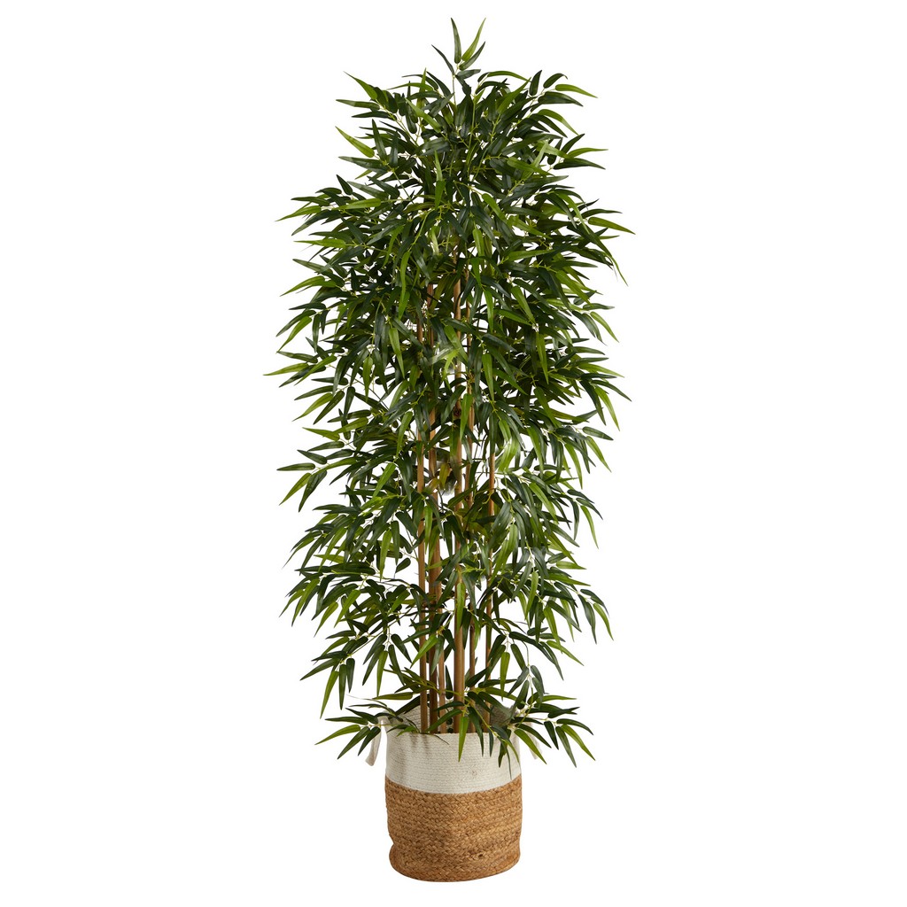 6ft. Artificial Bamboo Tree with Handmade Jute &amp; Cotton Basket - Nearly Natural T3055
