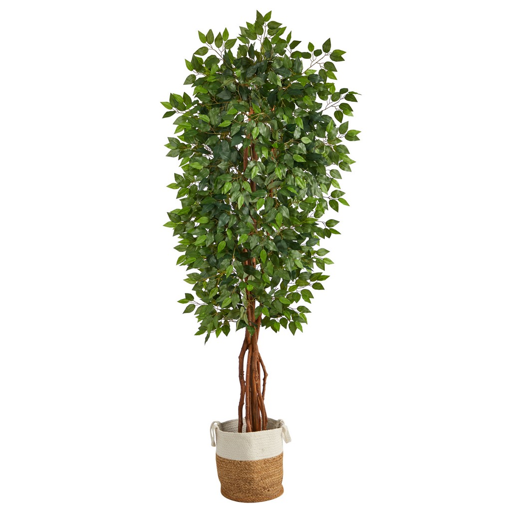 7.5ft. Artificial Deluxe Ficus Tree with Handmade Jute &amp; Cotton Basket - Nearly Natural T3065
