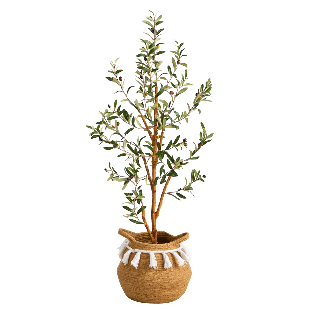 3.5ft. Artificial Olive Tree with Handmade Jute &amp; Cotton Basket with Tassels - Nearly Natural T3137