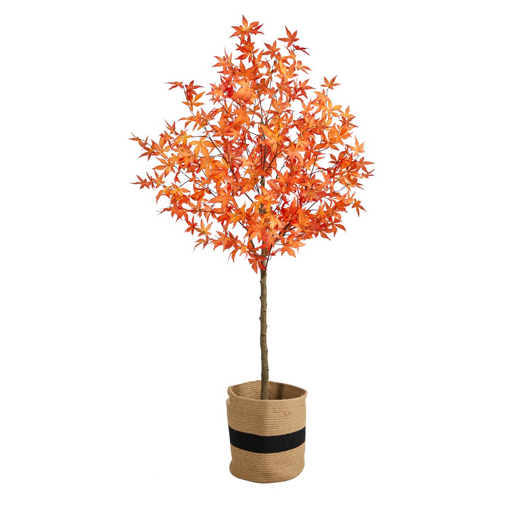 6ft. Artificial Autumn Maple Tree with Handmade Jute &amp; Cotton Basket - Nearly Natural T3152