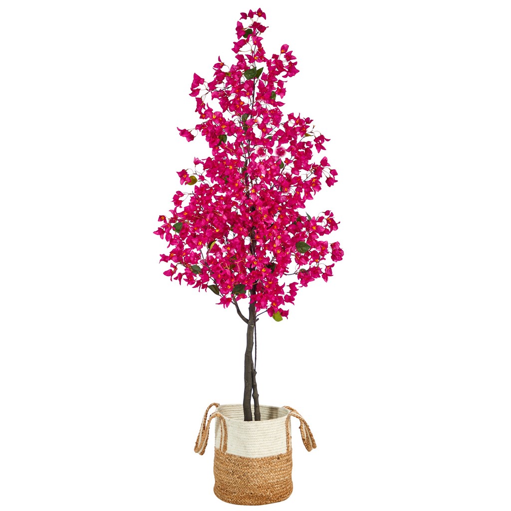 6ft. Artificial Bougainvillea Tree with Handmade Jute &amp; Cotton Basket - Nearly Natural T3246-PK