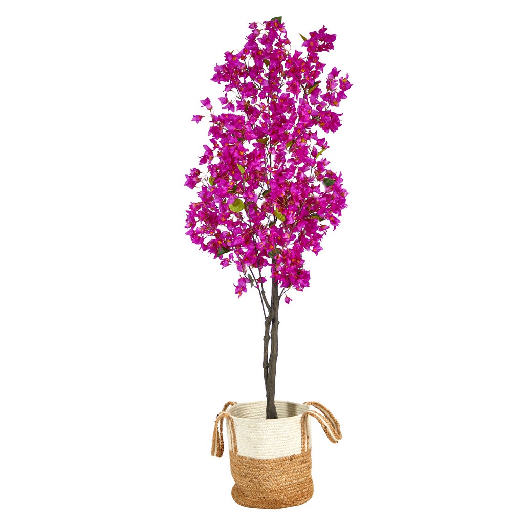 6ft. Artificial Bougainvillea Tree with Handmade Jute &amp; Cotton Basket - Nearly Natural T3246-PP