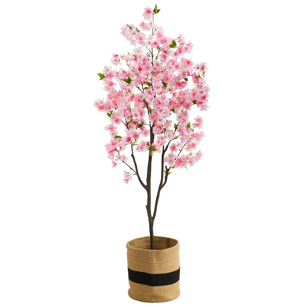 6ft. Artificial Cherry Blossom Tree with Handmade Jute &amp; Cotton Basket - Nearly Natural T3616